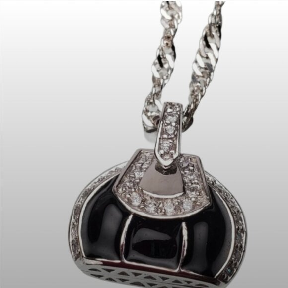 Silver Plated 20" Chain  Purse pendant charm Necklace Black 20" - Picture 11 of 11